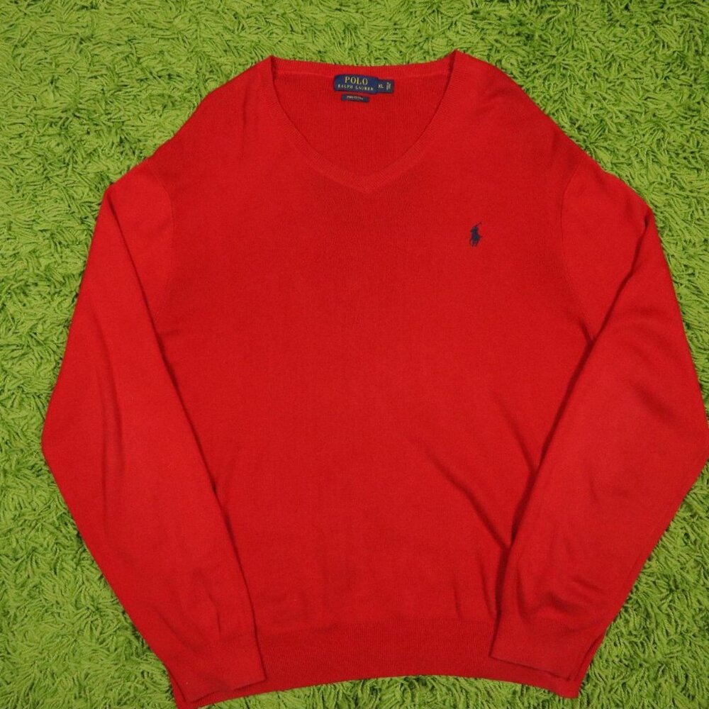 Vintage Polo Ralph Lauren Vneck Sweater Red Color